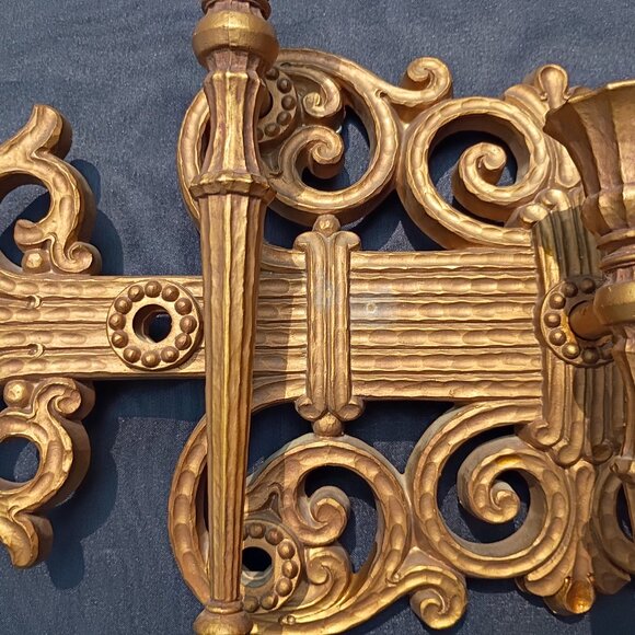 HOMCO Candelabra Gold 3 Arm Candle Holder MCM Hollywood Regency Gothic VIntage - Picture 6 of 13